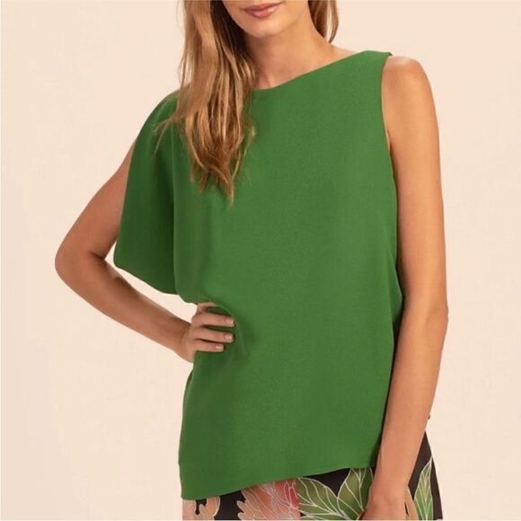 Trina Turk NWT Sunset Sleeveless Asymmetric Boatneck Gathered Green Top XL - Picture 3 of 6